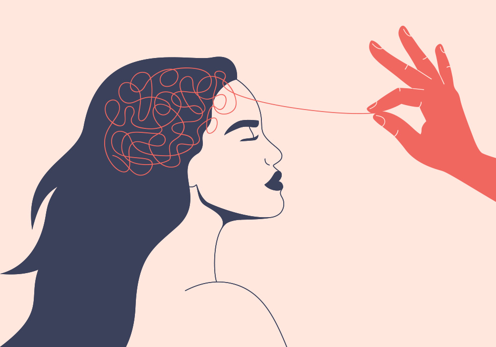 mujer hilo rojo conectado a cerebro