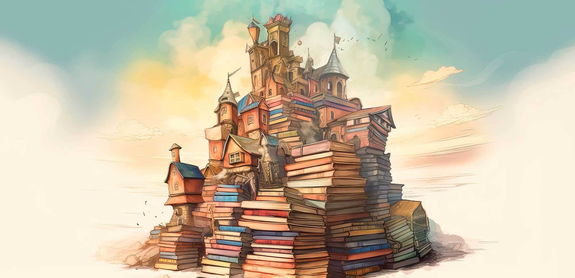 castillo sobre gran montaña de libros para representar los tipos de curiosidad
