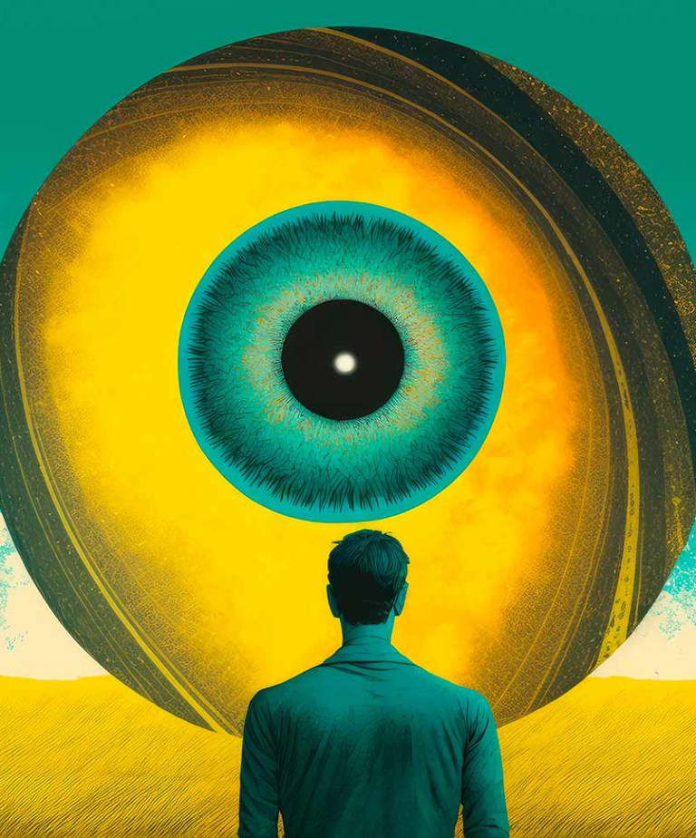 ojo gigante observando hombre