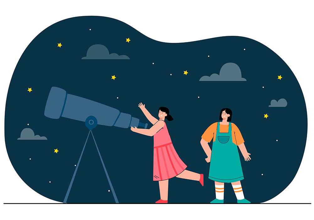chicas observando telescopio